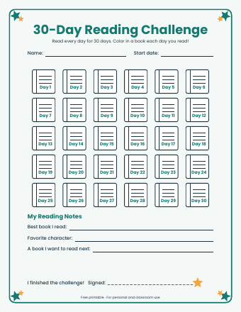 First page preview of 30-Day Reading Challenge