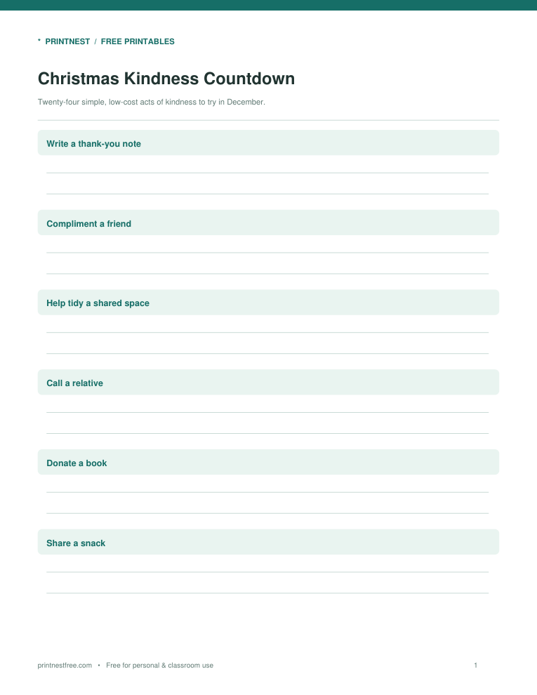 First page preview of Christmas Kindness Countdown