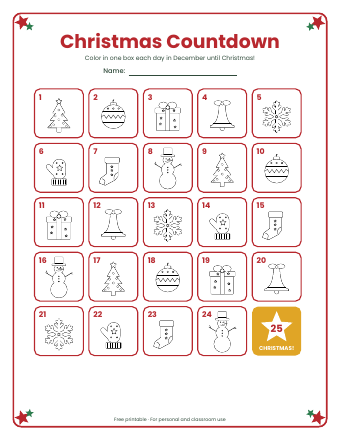 Preview of the first page of Christmas Countdown Calendar