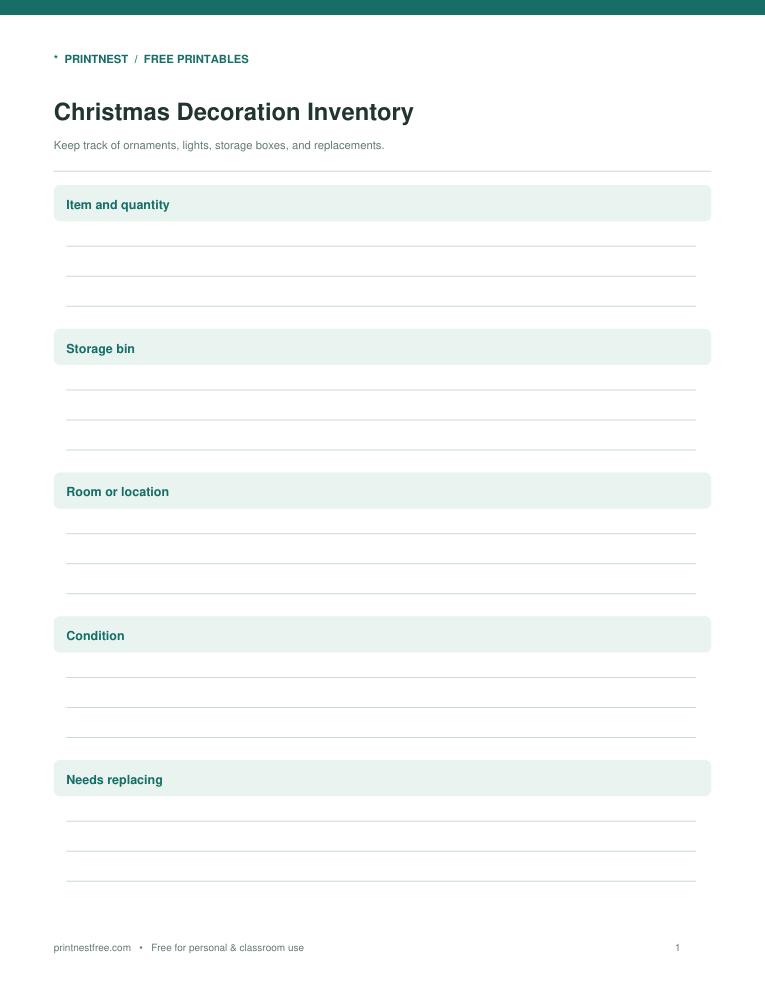 First page preview of Christmas Decoration Inventory