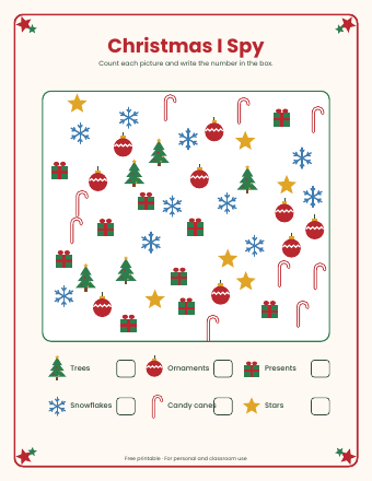 Preview of the first page of Christmas I Spy Counting Game