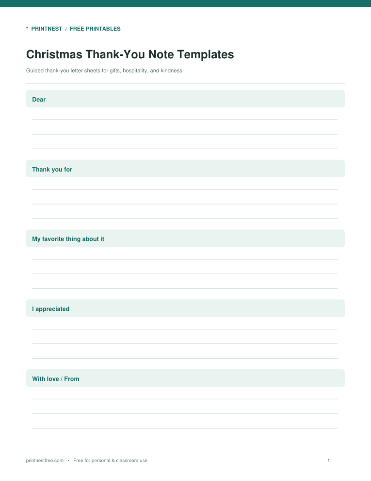 First page preview of Christmas Thank-You Note Templates