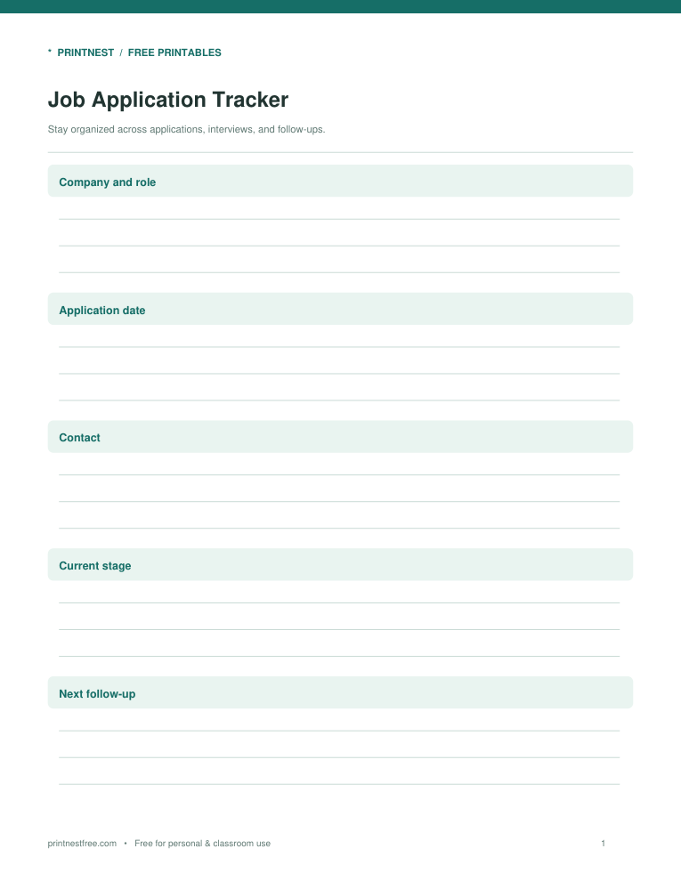 First page preview of Job Application Tracker
