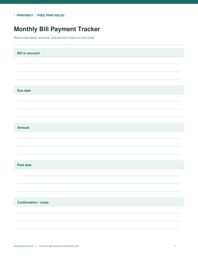 First page preview of Monthly Bill Payment Tracker