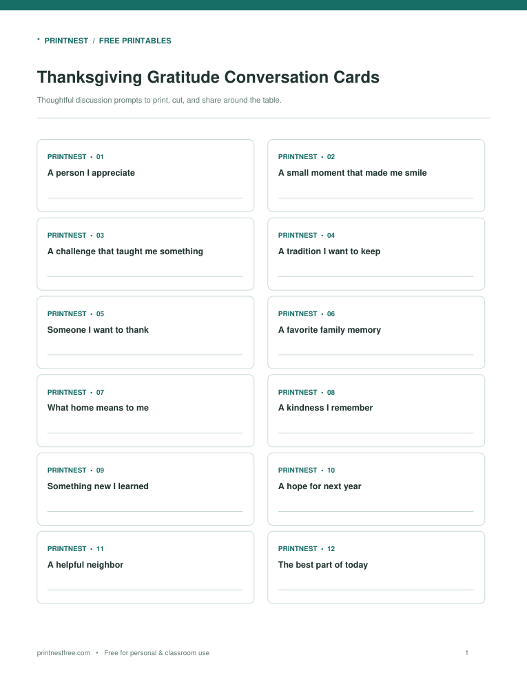 First page preview of Thanksgiving Gratitude Conversation Cards
