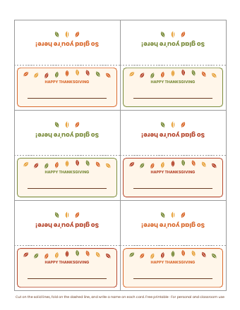 First page preview of Thanksgiving Foldable Place Cards